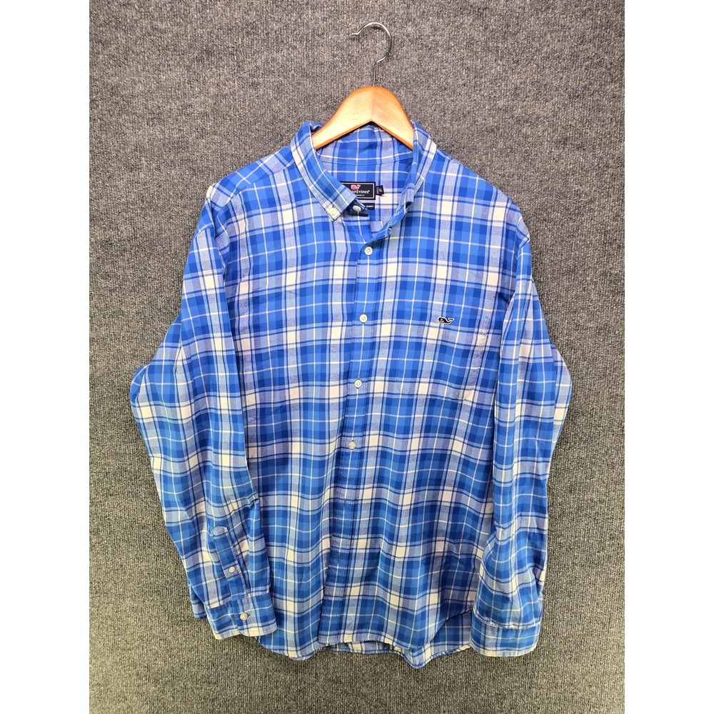 Vineyard Vines Performance Classic Fit Tucker Shirt Blue Plaid Mens XL LS